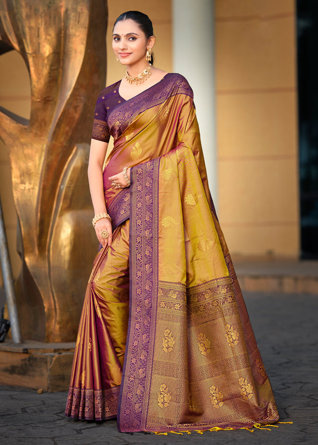 Rich Gold Dual Tone Woven Banarasi Silk Saree