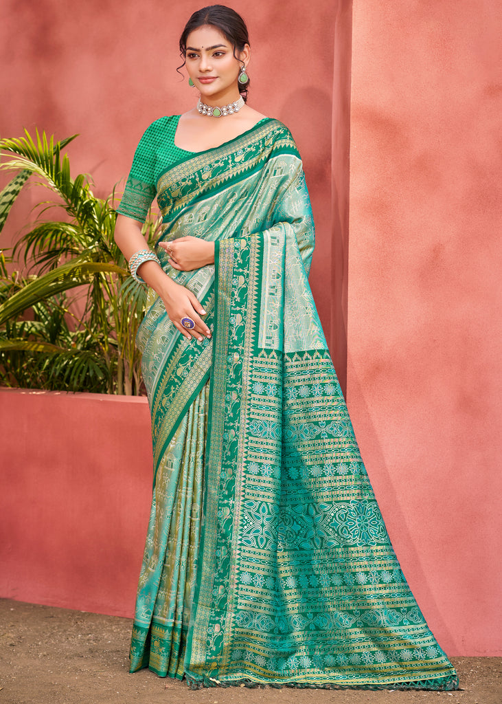 Ceramic Green Woven Kanjivaram Silk Saree