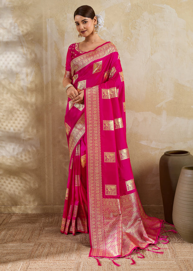 Princess Pink Woven Banarasi Silk Saree
