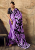 Lavender Purple Printed Satin Silk Saree