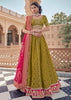 Olive Green Embroidered Designer Lehenga Set