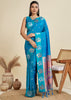 Deep Aqua Blue Woven Bronze Zari Paithani Silk Saree