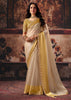 Golden Beige Designer Satin Silk Saree With Embroidered Blouse
