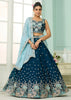 Teal Blue Georgette Embroidered Sequins Lehenga Set