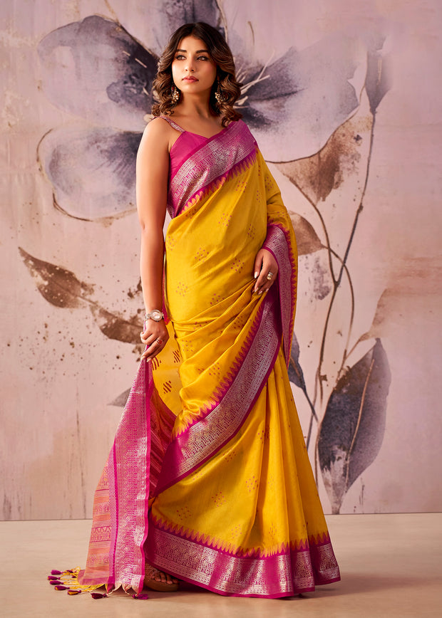 Vibrant Yellow Woven Tissue Silk Saree