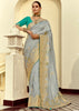 Sterling Grey Woven Banarasi Designer Silk Saree With Contrast Blouse