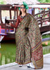 Drizzle Grey Satin Crepe Digital Printed Saga Saree With Contrast Blouse