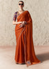 Terracotta Orange Designer Organza Tissue Silk Saree With Printed Blouse