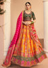 Pink & Orange Banarasi Silk Embroidered Lehenga