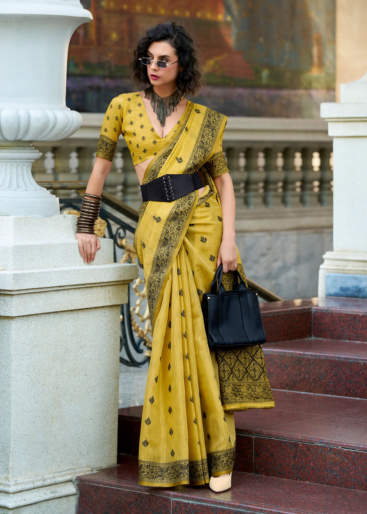Aurora Yellow Woven Tissue Linen Silk Saree