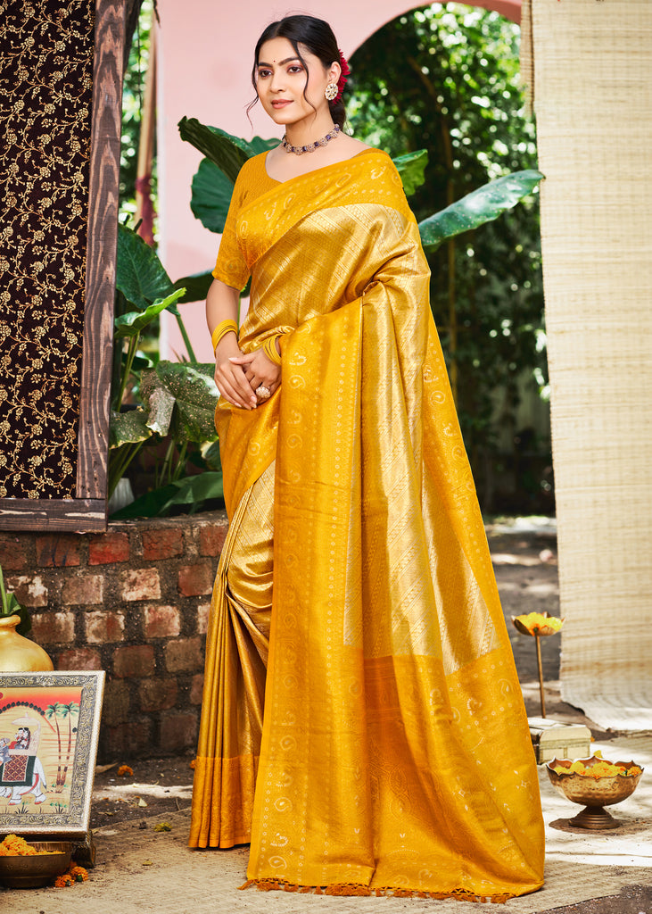 Vibrant Yellow Woven Kanjivaram Silk Saree