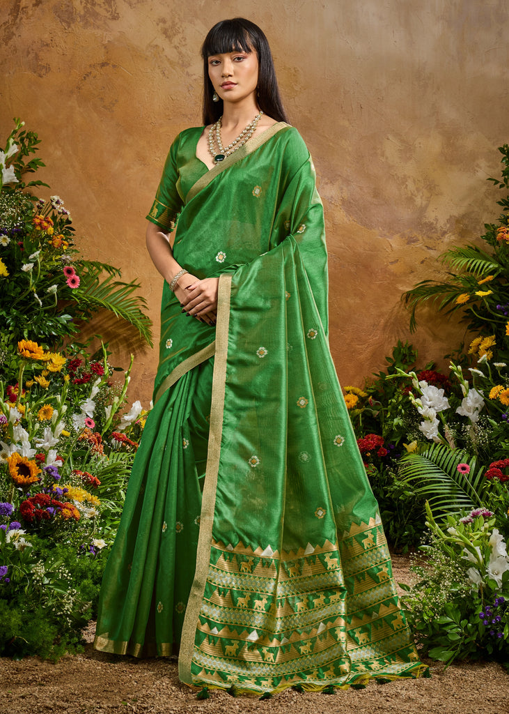 Sage Green Woven Banarasi Silk Saree