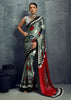 Silver Grey Printed Satin Silk Saree