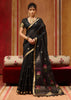 Jet Black Woven Cotton Organza Saree