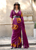 Sparkling Purple Printed Satin Silk Saree