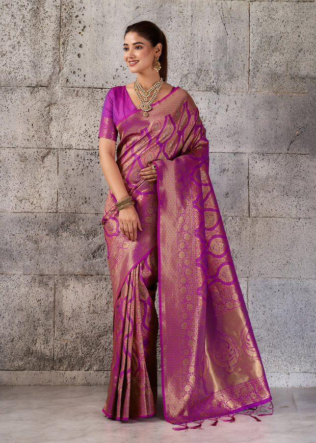 Magenta Purple Woven Kanjivaram Silk Saree