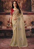 Beige Designer Organza Saree With Embroidered Blouse
