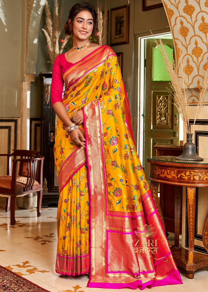Banarasi Katan Silk Meenakari Saree | Pink | Gold Zari & Thread Work | –  ShopNayaStore