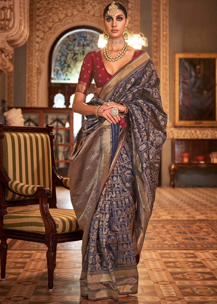 Regal Royal Blue Soft Silk Saree – Zari Buta - New Sudarshan Silk