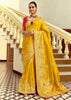 Festive Yellow Woven Banarasi Designer Silk Saree With Contrast Blouse