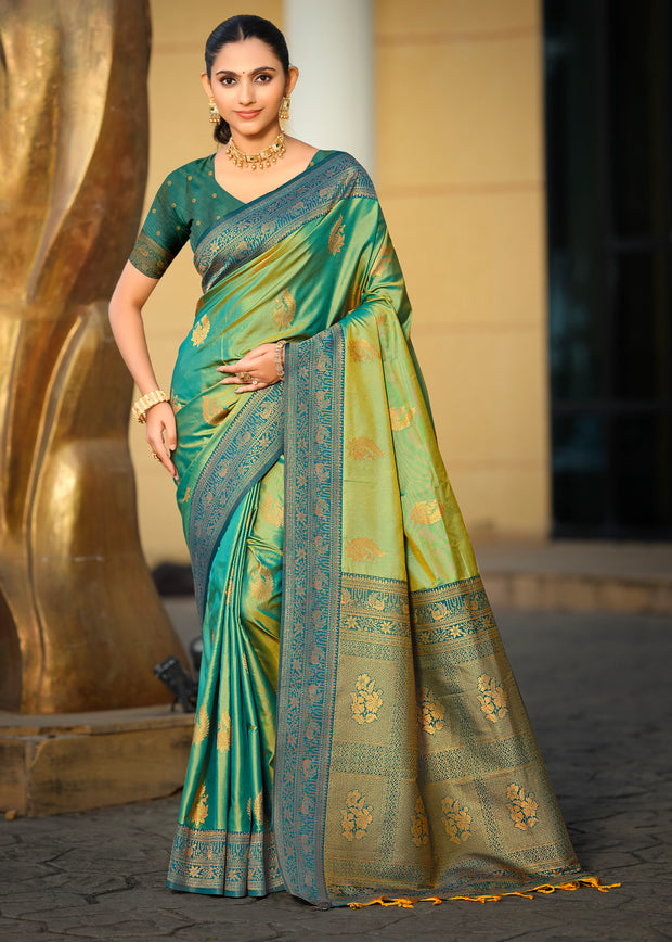 Glow Green Dual Tone Woven Banarasi Silk Saree
