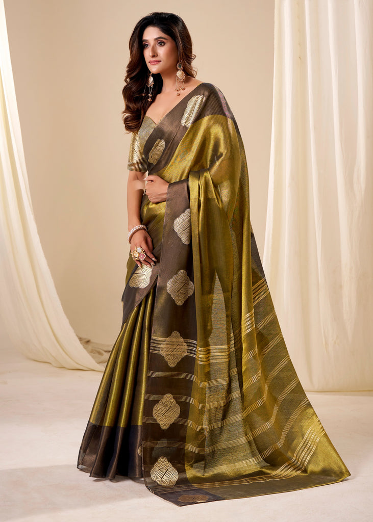 Mehndi Green Woven Tissue Silk Saree