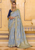 Dusk Blue Woven Banarasi Silk Saree