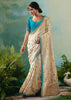 Creamy White Woven Embroidered Banarasi Silk Saree