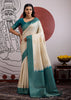 Blue Border Ivory Woven Banarasi Silk Saree