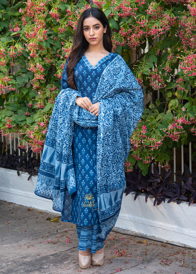 Indigo Blue Bloom Print Suit Set (10702035419329)