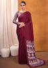 Claret Red Satin Silk Saree with Ajrakh Printed Pallu and Blouse