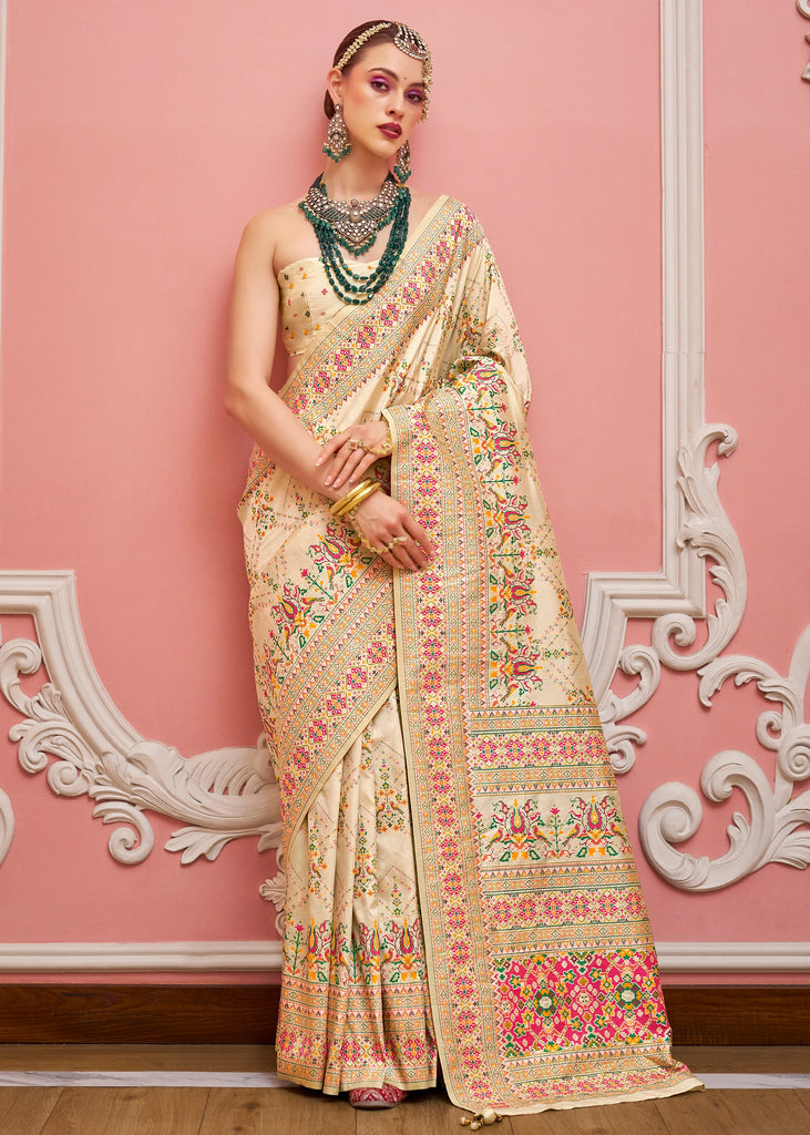 Gilded Ivory Woven Kashmiri Jamewar Saree