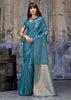 Dusky Blue Woven Banarasi Satin Silk Saree