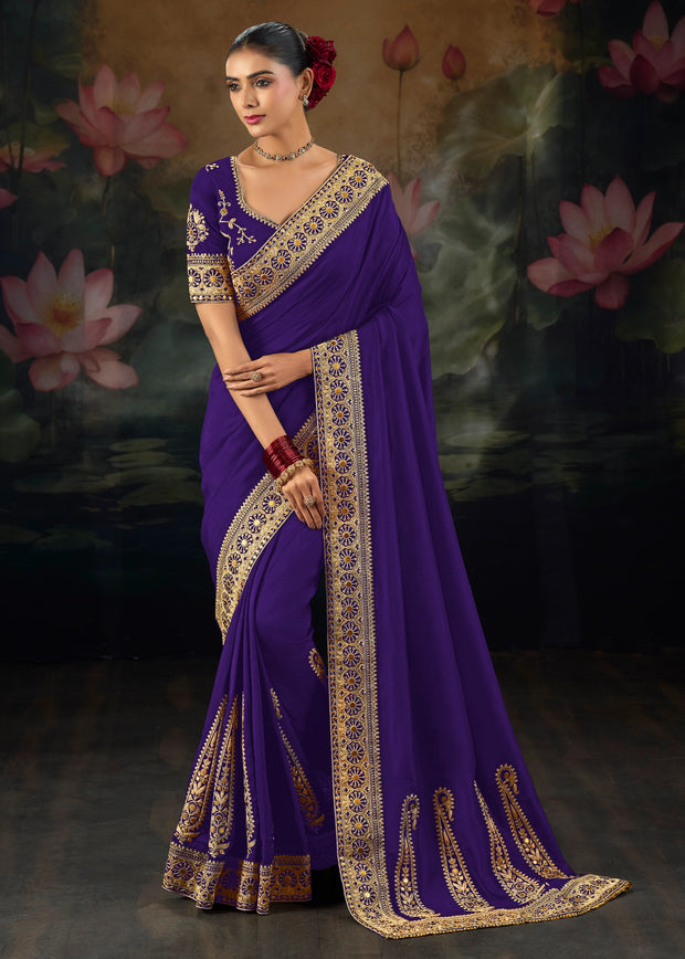Ultra Purple Embroidered Designer Saree