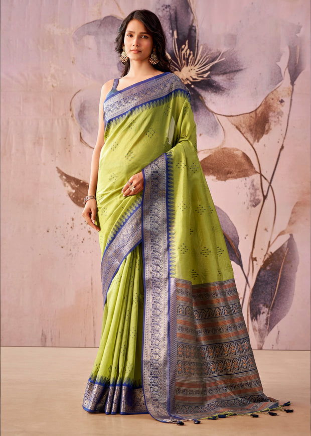 Glow Green Woven Tissue Silk Saree