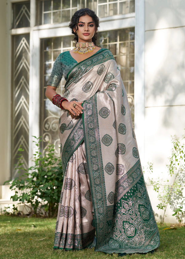 Frosty Green Woven Banarasi Silk Saree