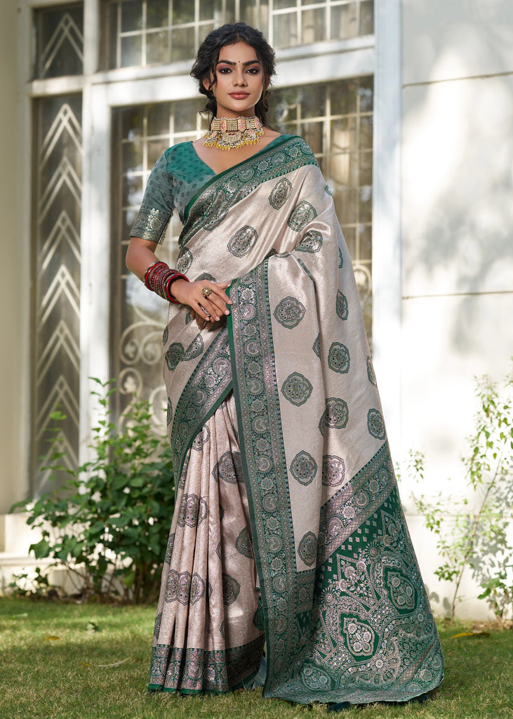 Frosty Green Woven Banarasi Silk Saree
