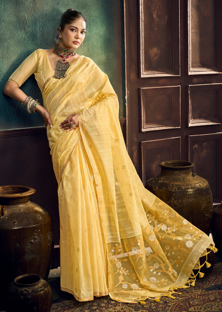 Yellow Woven Munga Cotton Silk Saree