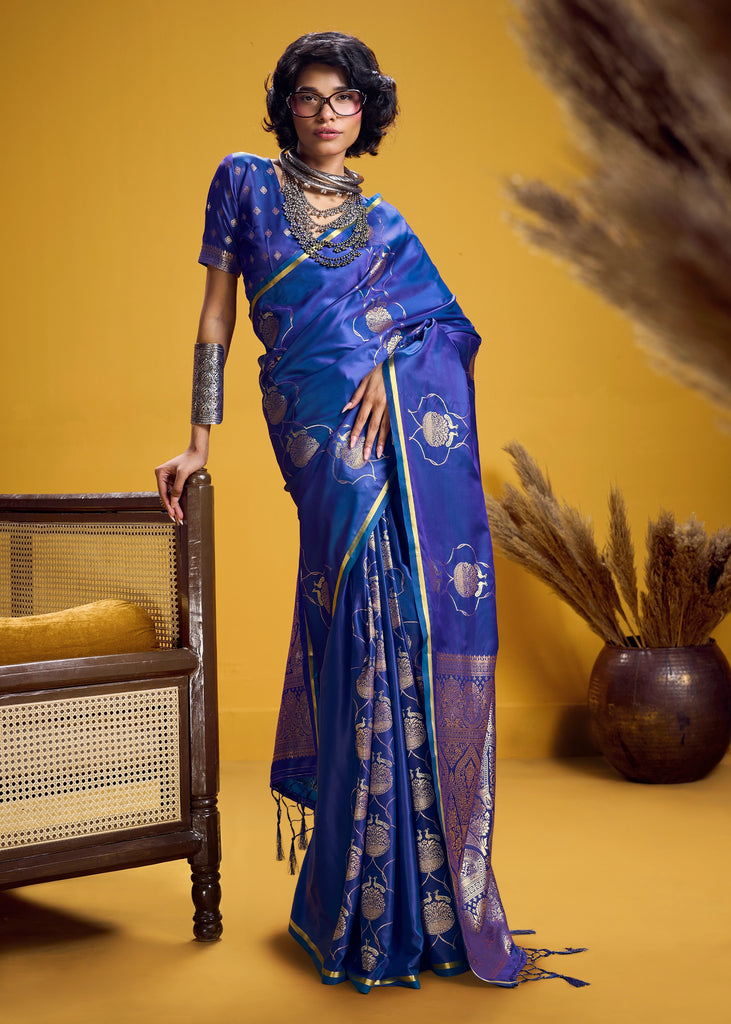 Twilight Blue Banarasi Satin Silk Saree