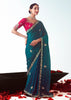 Peacock Blue Embroidered Designer Tissue Saree