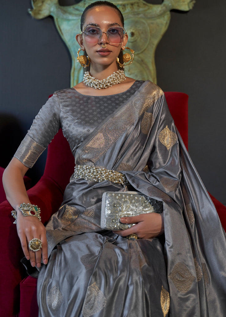 grey woven banarasi saree with blouse - Bieth - The Royal Choice - 3272533