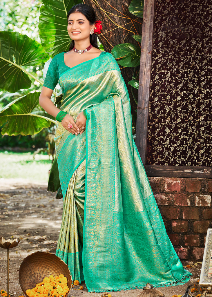 Mint Green Woven Kanjivaram Silk Saree