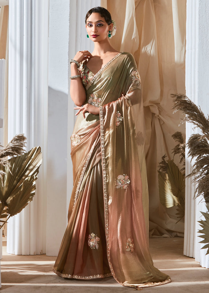 Olive Brown Designer Silk Saree