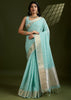 Sea Green Woven Soft Silk Saree