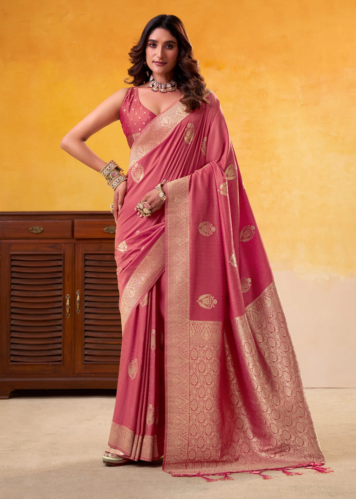 Bloom Peach Woven Tusser Silk Saree