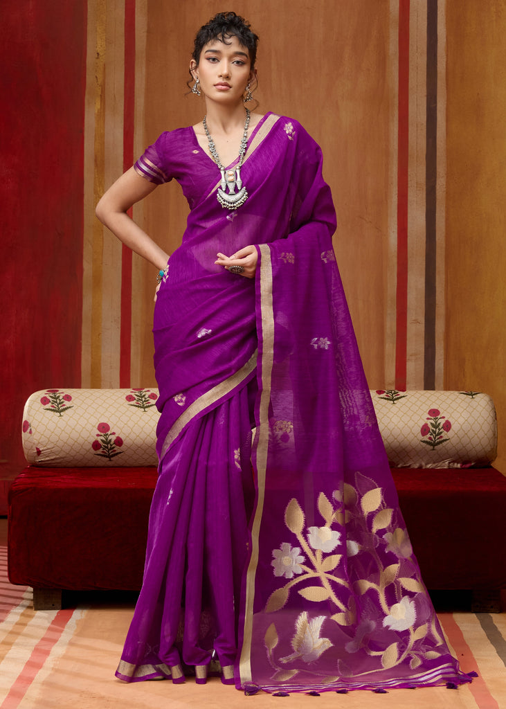 Dahlia Purple Woven Cotton Silk Saree