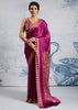 Fuchsia Purple Satin Silk Saree with Ajrakh Printed Pallu and Blouse