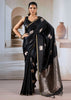 Jet Black Banarasi Satin Silk Saree