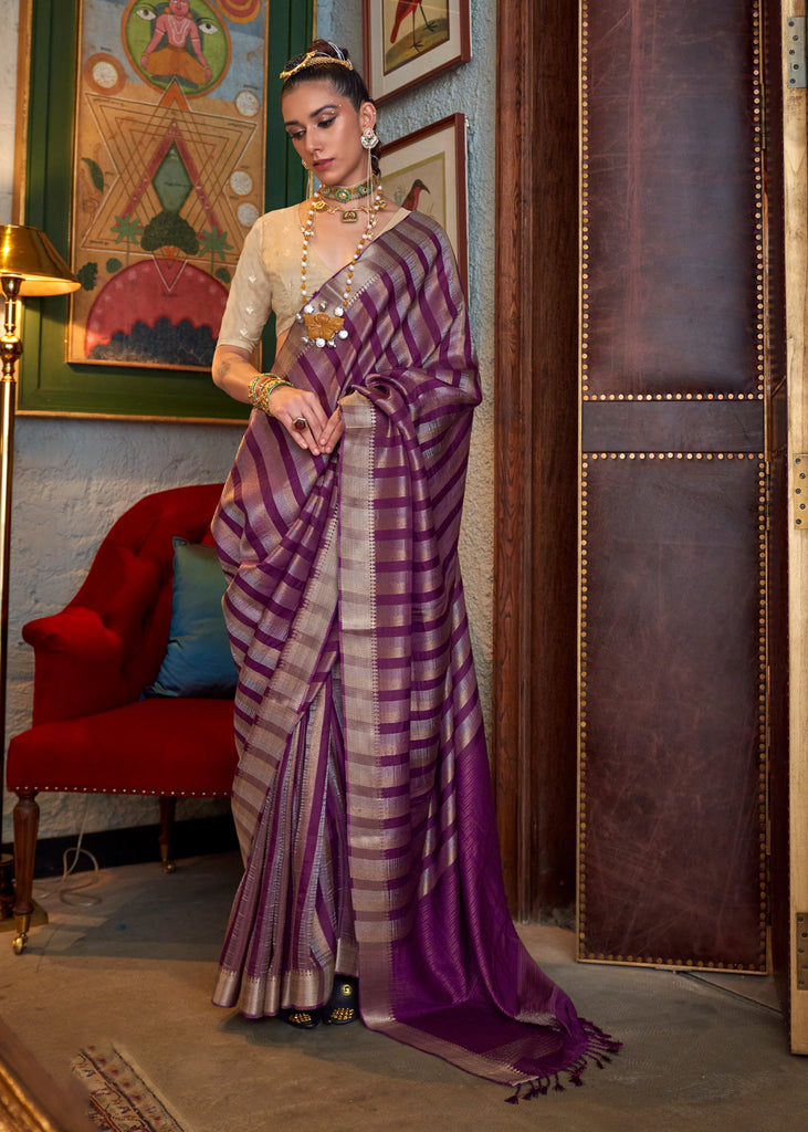 Imperial Purple Woven Banarasi Soft Silk Saree
