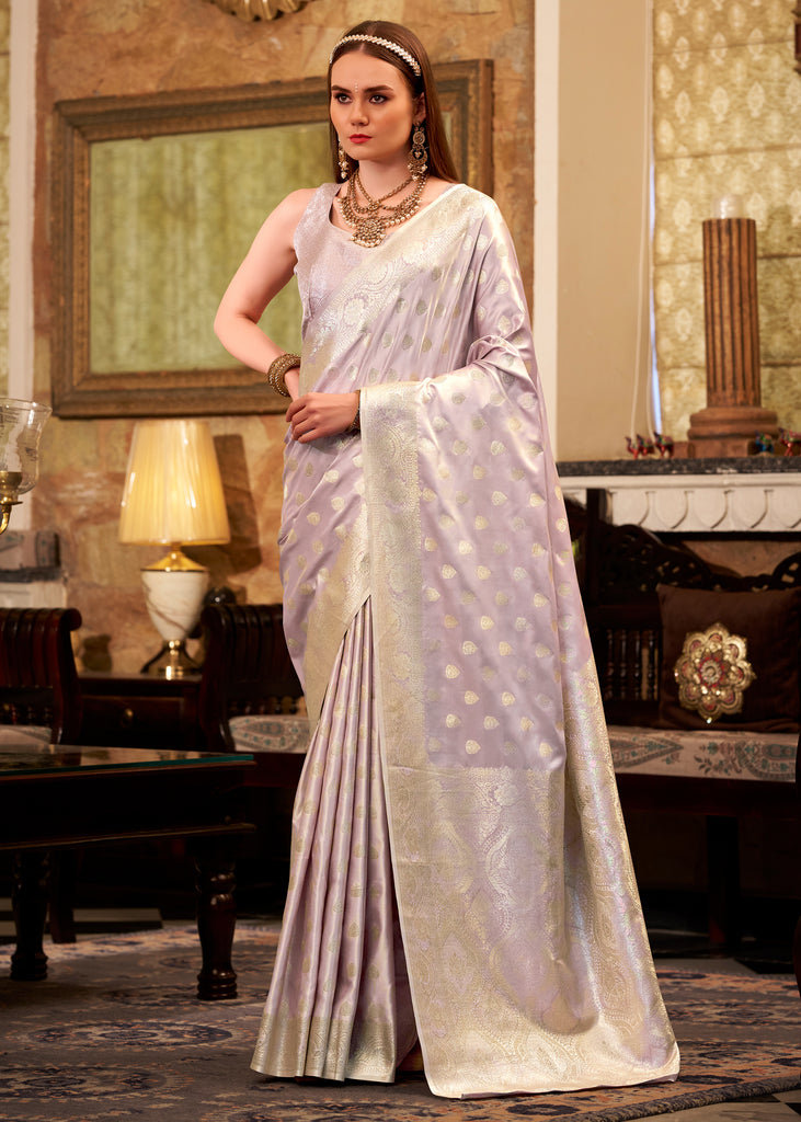 Pastel Purple Woven Banarasi Sain Silk Saree